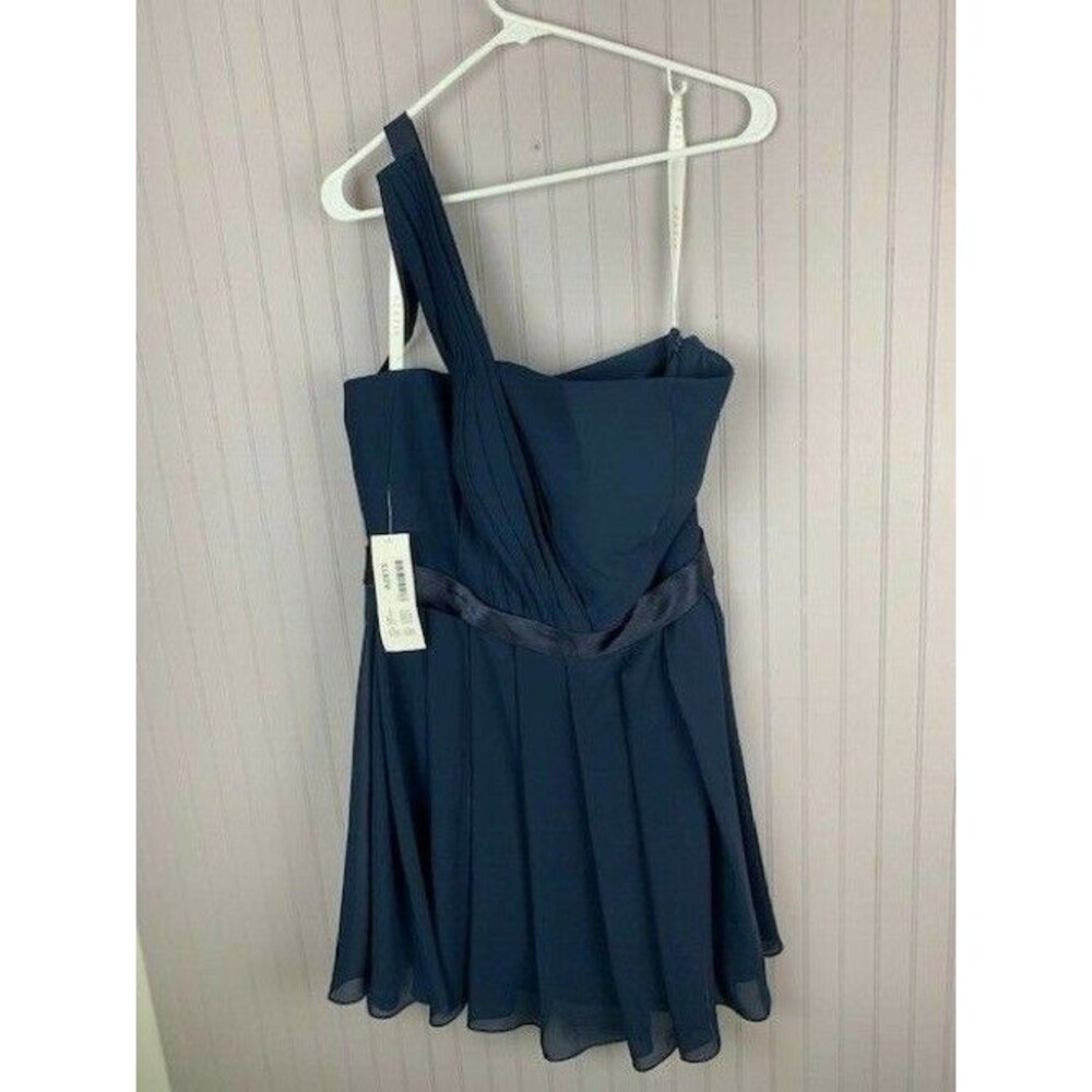 Azazie Size 12 Womens Dress Navy One Shoulder Knee Length
